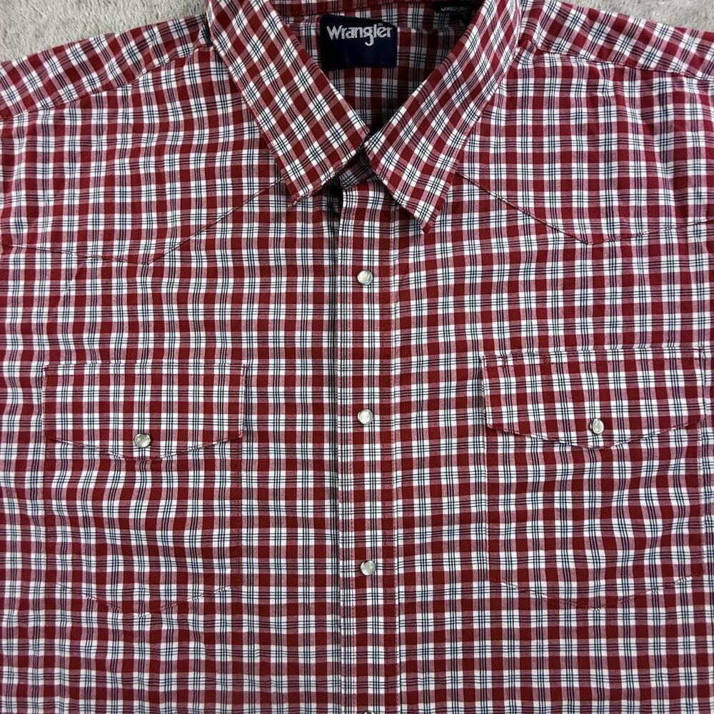 Vintage Wrangler Shirt Mens Big 4X Red Plaid Western Snap Button Long Sleeve - Picture 6 of 15